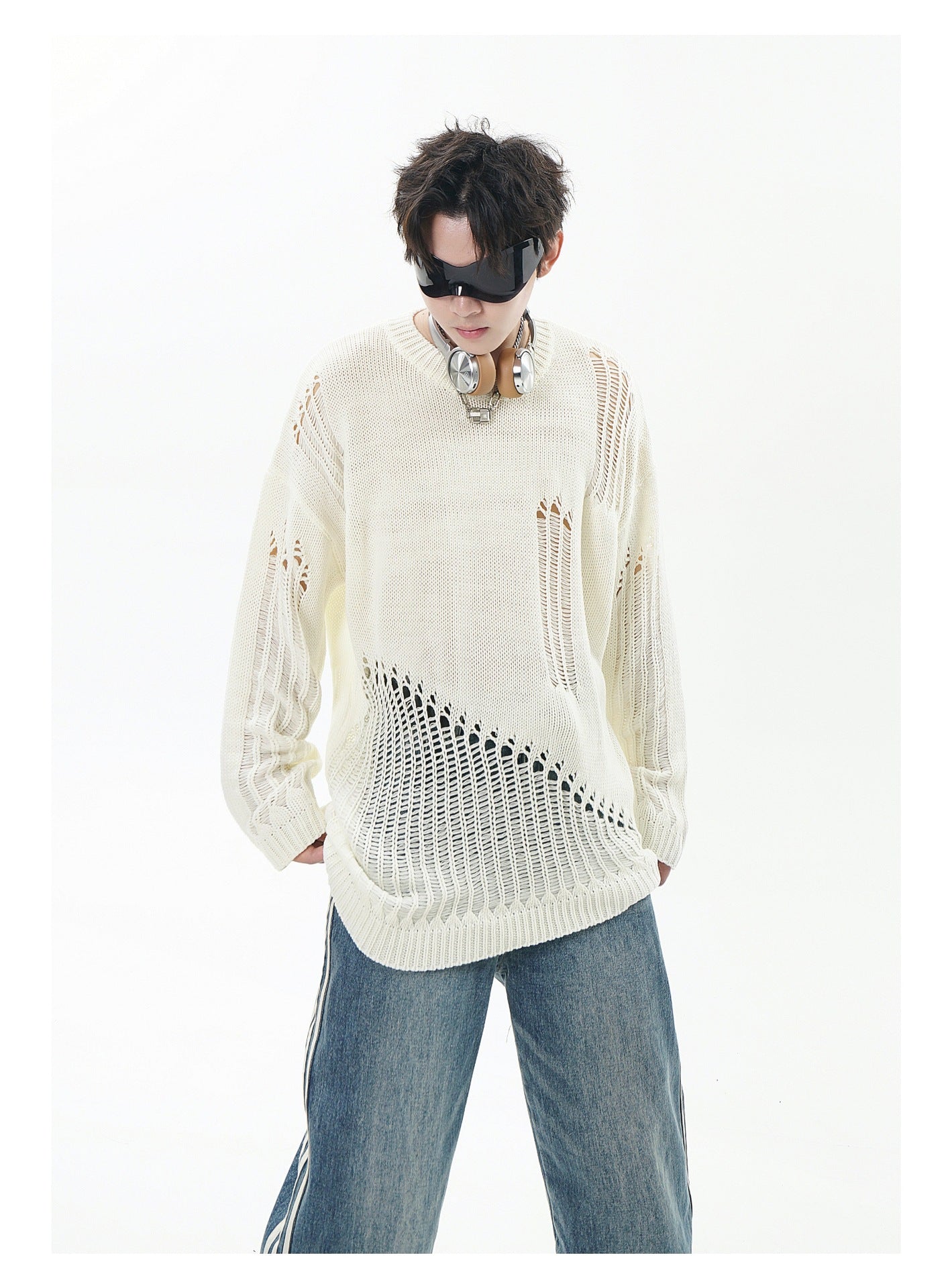 Solid Color Ripped Knitwear (Unisex)