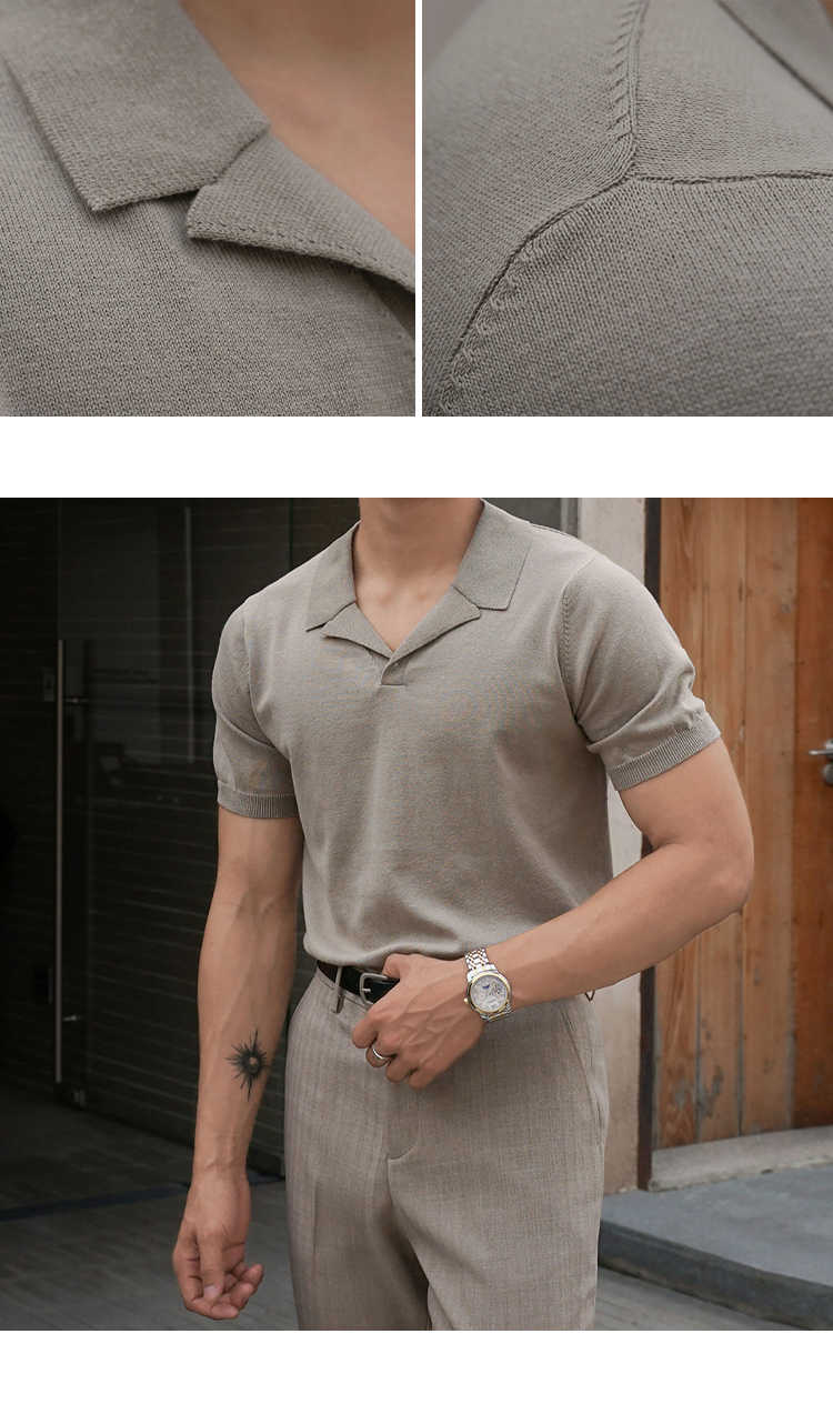 Cuban Collar Cotton T-shirt Men Short Sleeves Casual