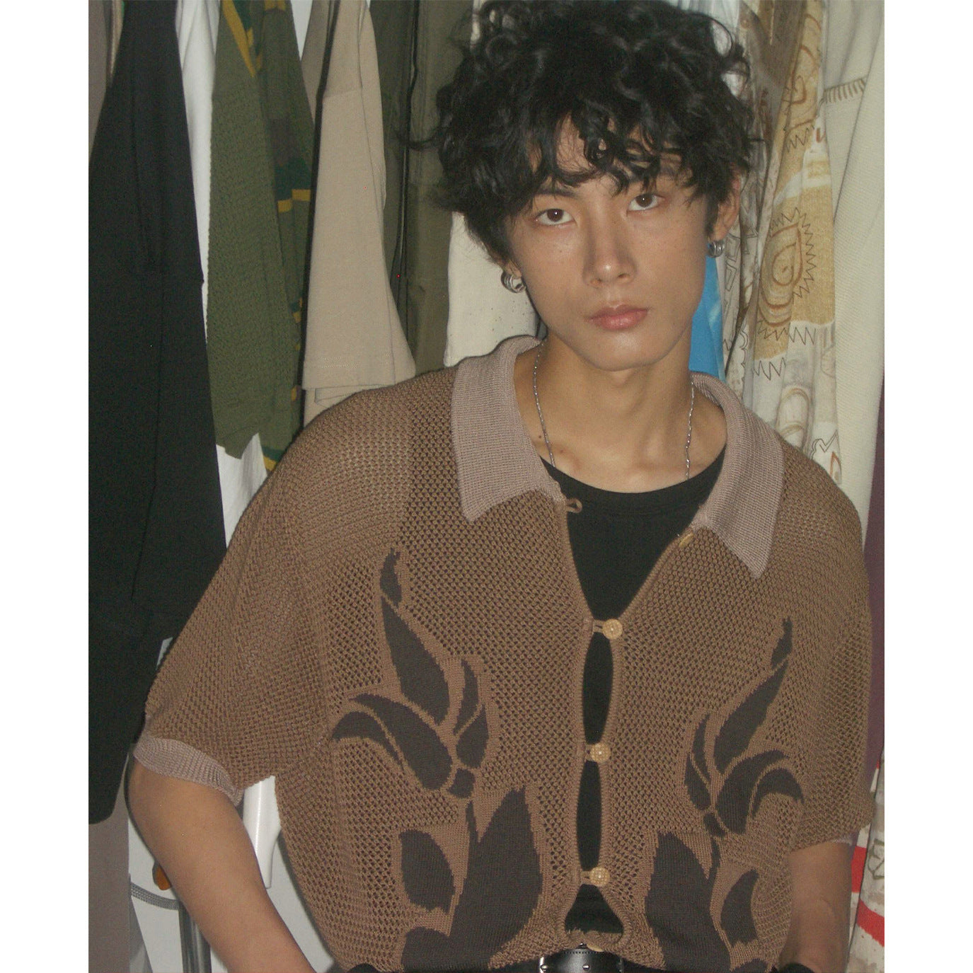 Flower And Leaf Pattern Jacquard Loose Knitted Cardigan