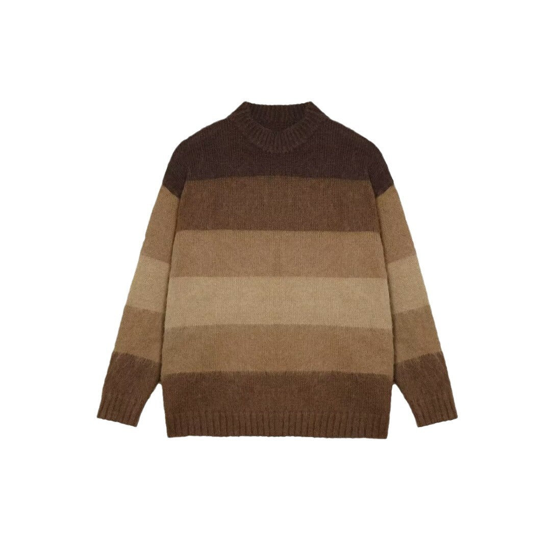 Vintage Brown Striped Loose Sweater