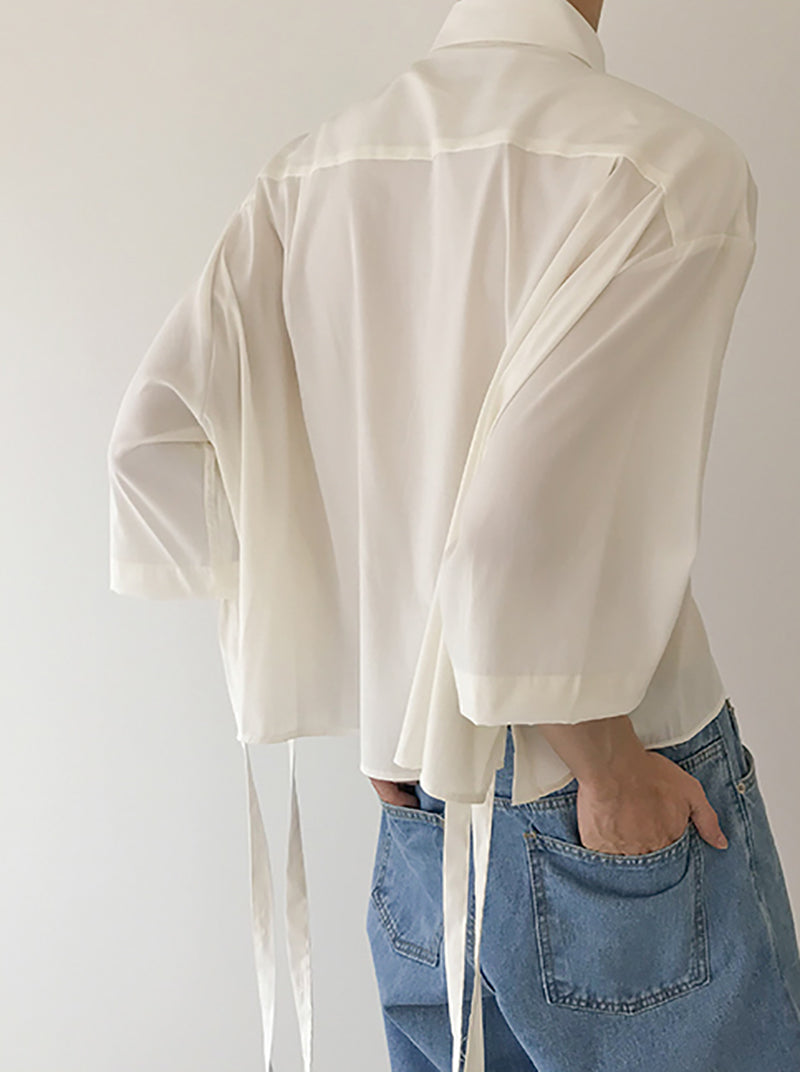 Square Neck Loose Shirt With Short Sleeves