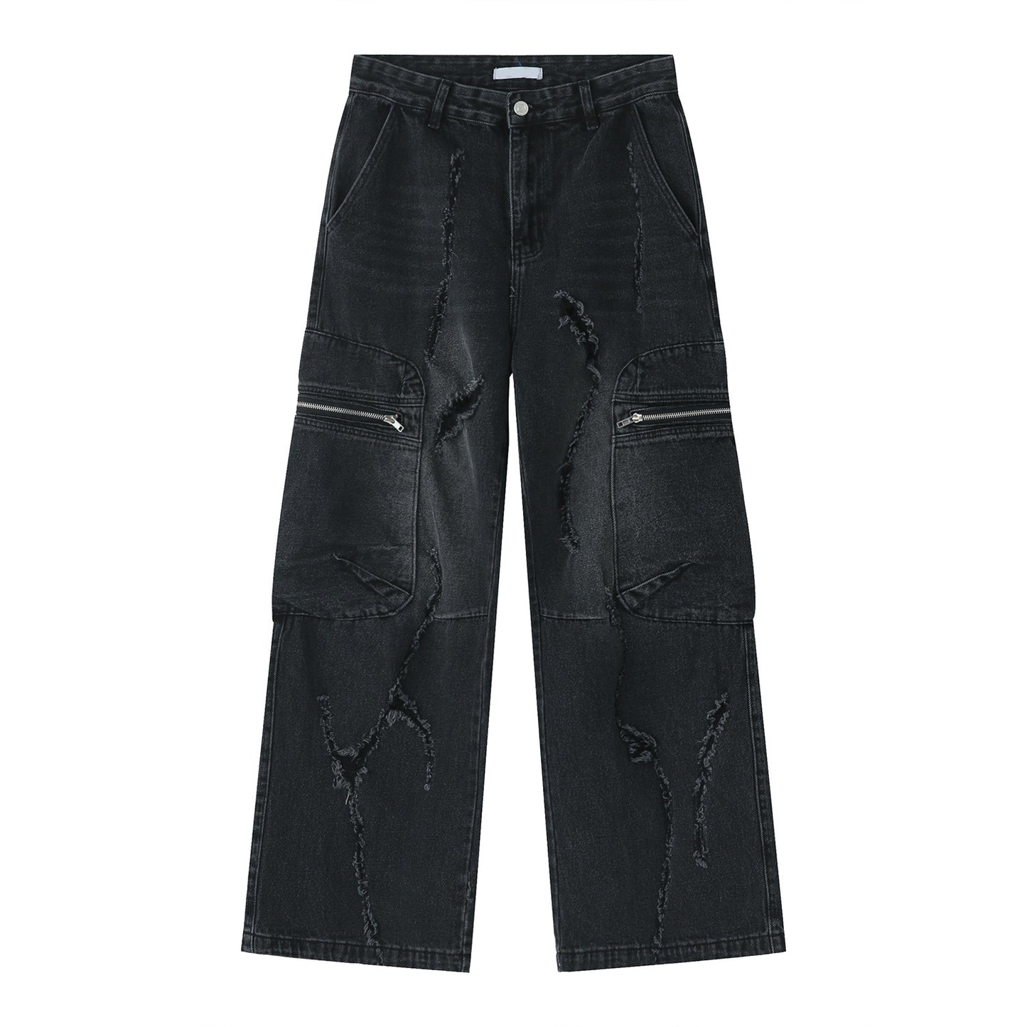 Loose Straight Zipper Overall Jeans