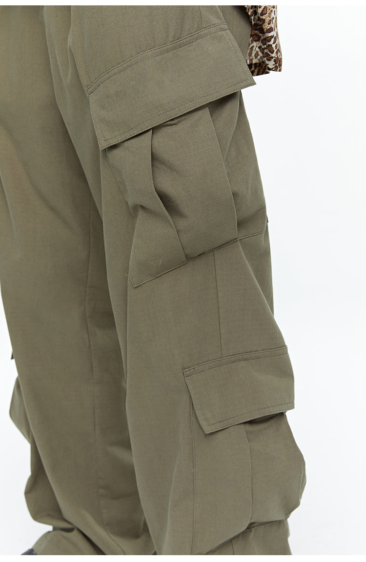 Wide-Leg Army Green Multi-pocket Cargo Pants