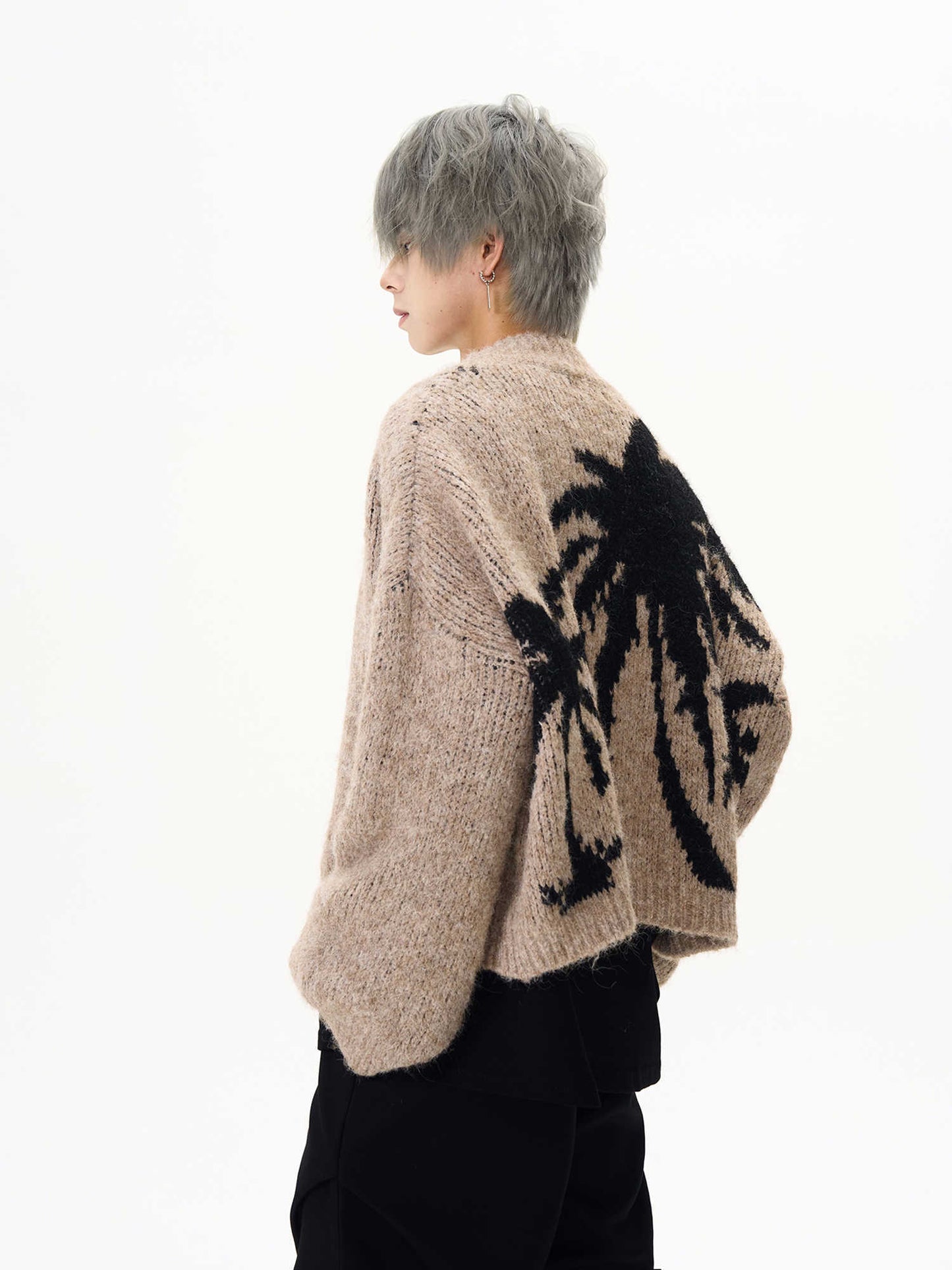 Back Coconut Design Cardigan Short Sweater