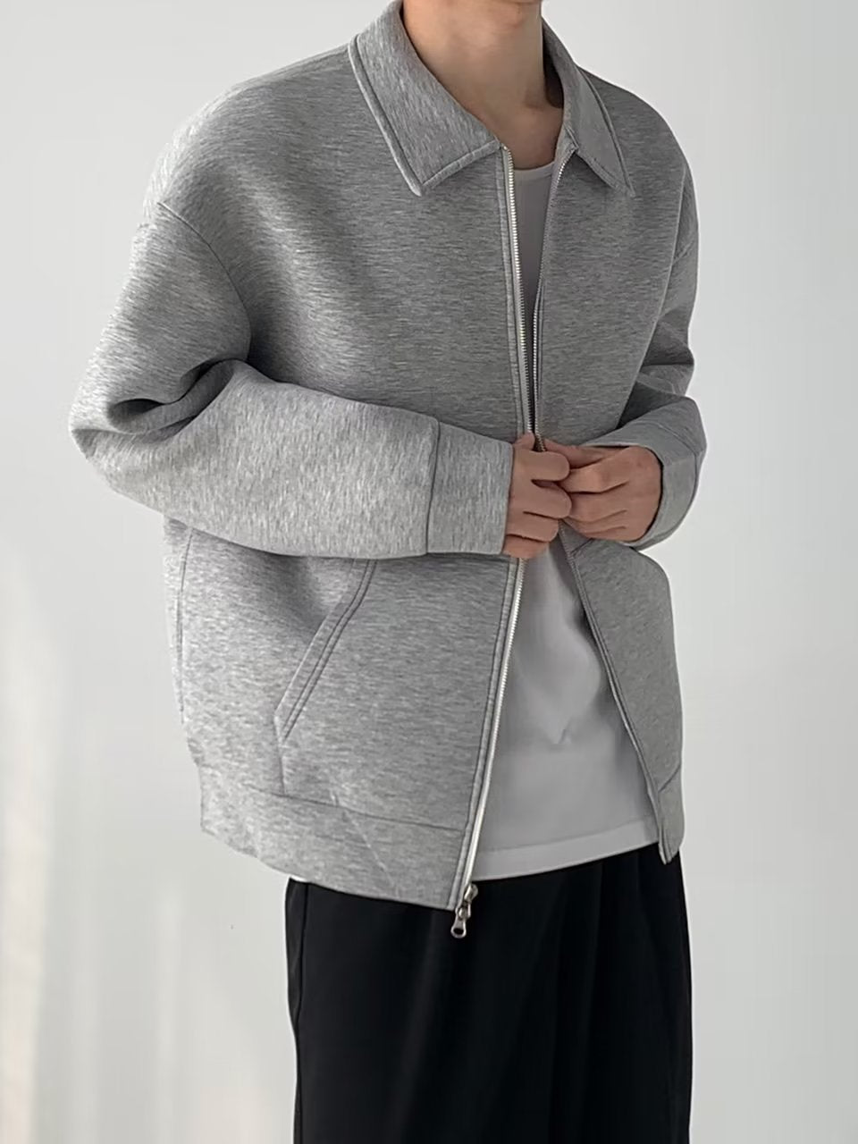 Solid Color Flip Collar Zipper Coat