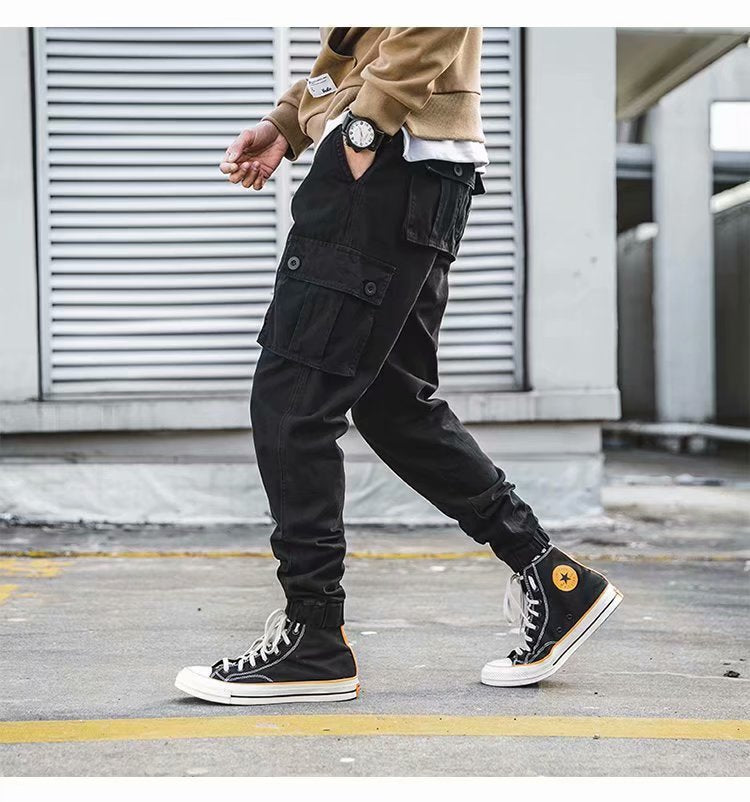 Retro Casual Multi-pocket Ankle Banded Cargo Pants