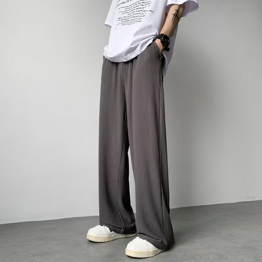 Pleated Texture Ice Silk Wide-leg Pants