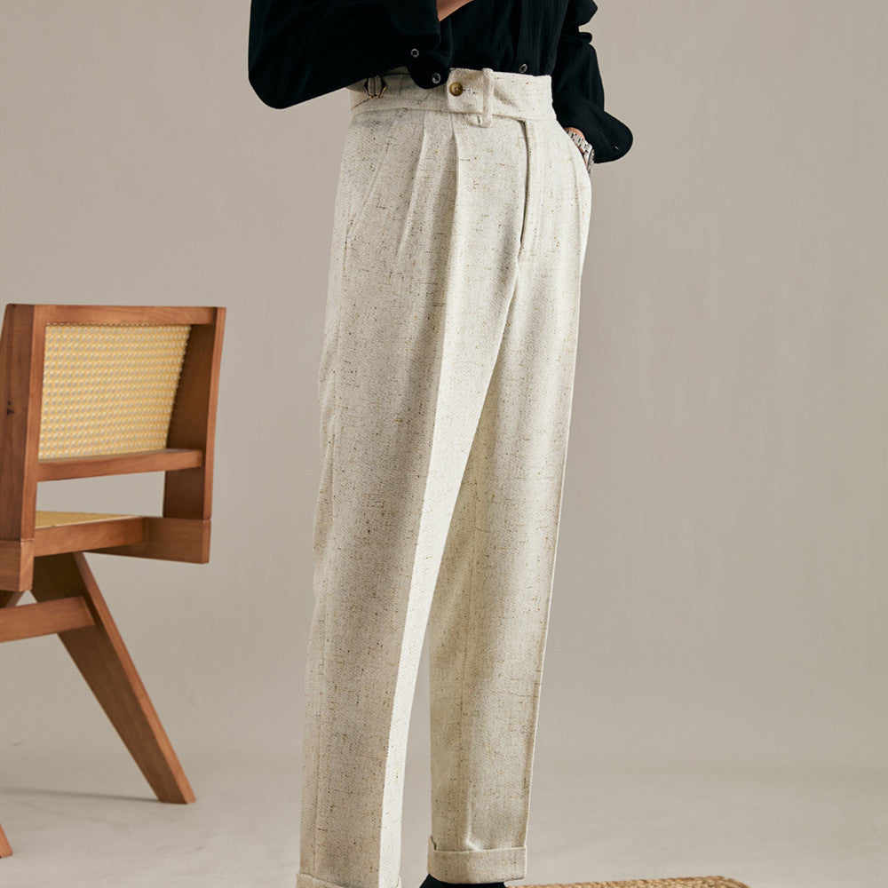 Linen Double Pleated Trousers Straight Leg