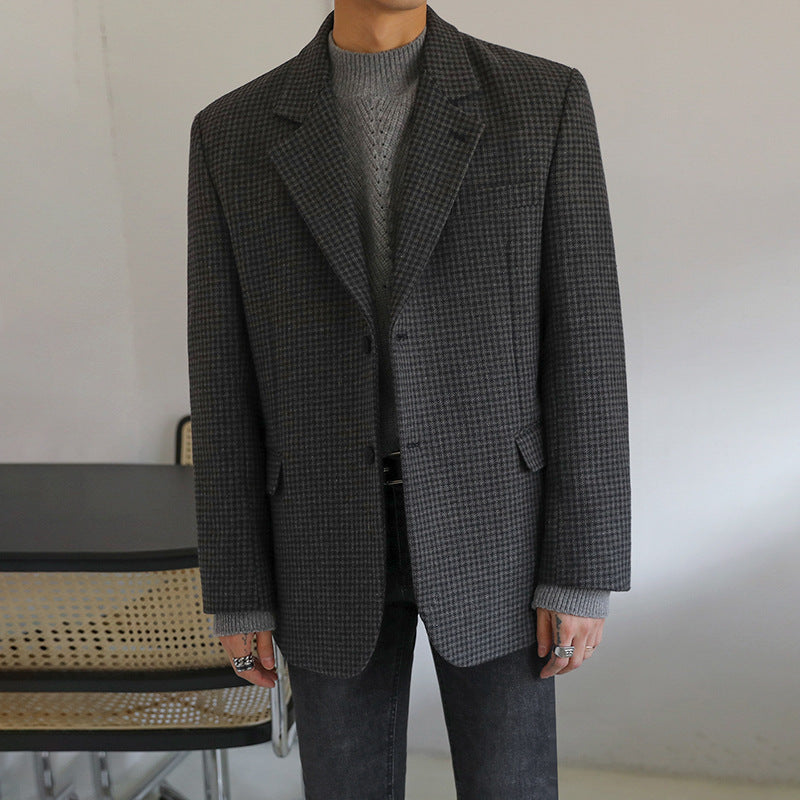 Houndstooth Plaid Suit Woolen Coat Jacket