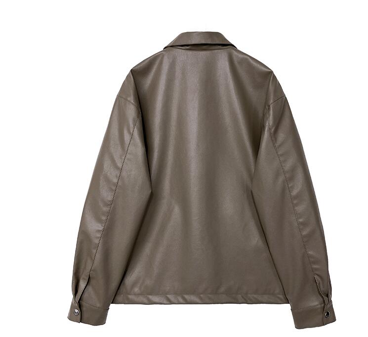 Solid Color Lapel Leather Jacket