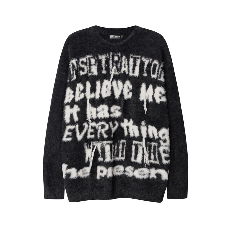 Retro Contrast Color Letter Tassel Sweater (Unisex)