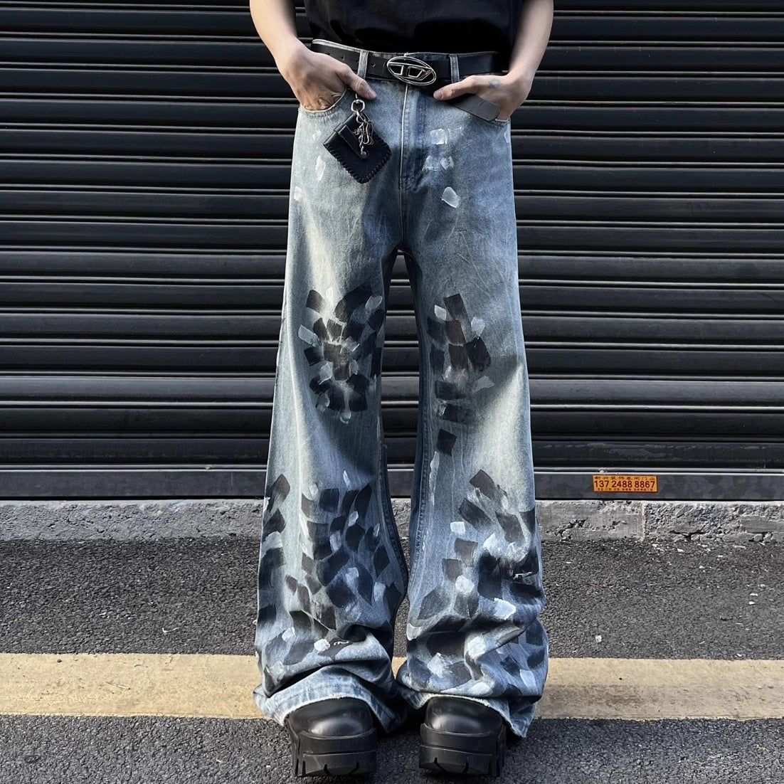 Flared Denim Wide Leg Trousers