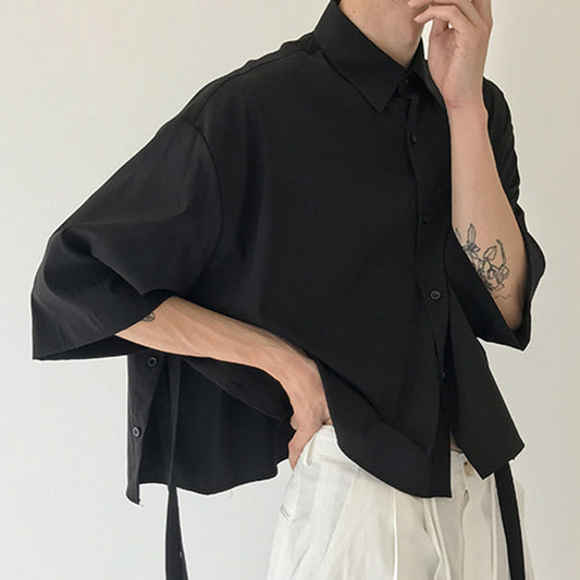 Square Neck Loose Shirt With Short Sleeves