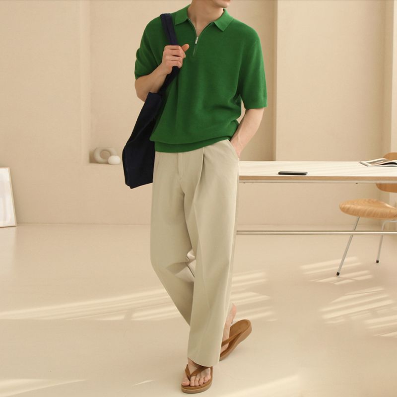 Half-zip short-sleeved polo shirt