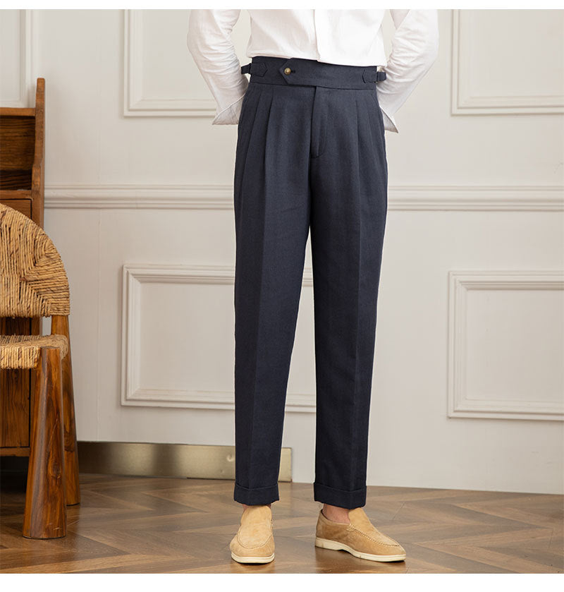 High Waist Straight Cotton and Linen Casual Pants