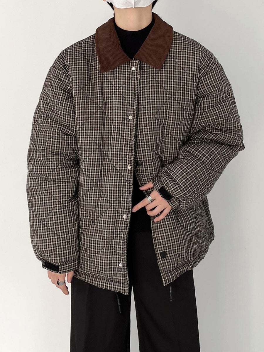 Plaid Coat Men's Loose Retro Cotton-padded Jacket