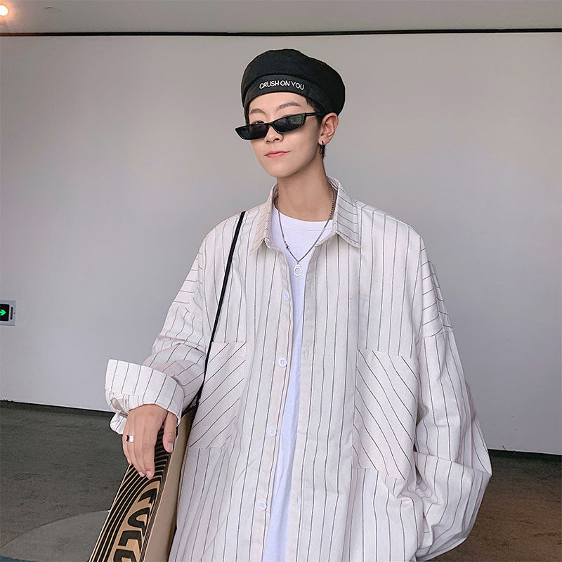 Trendy Men With Long-Sleeved Shirt Korean Men's Handsome Striped Shirt