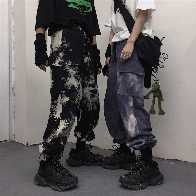 Tie-dye beam-leg loose Cargo Pants(Unisex)