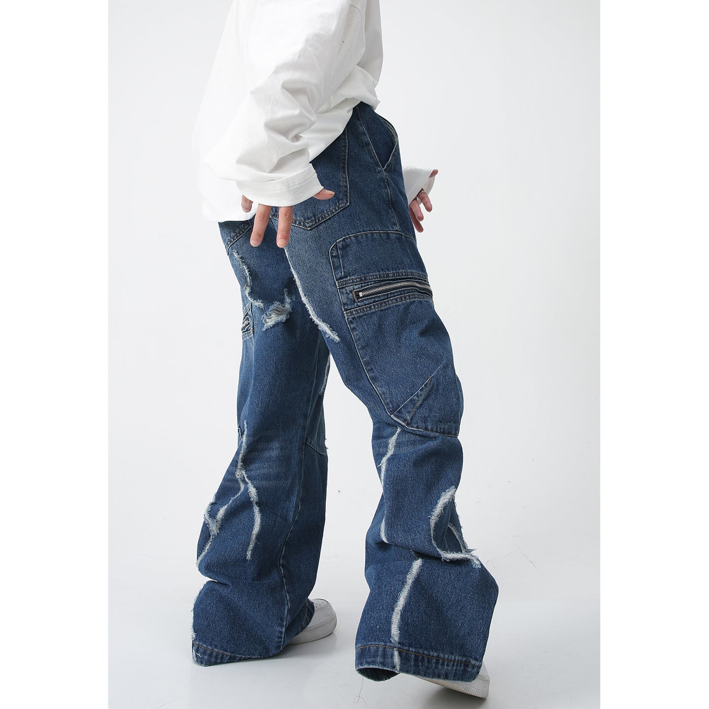 Loose Straight Zipper Overall Jeans