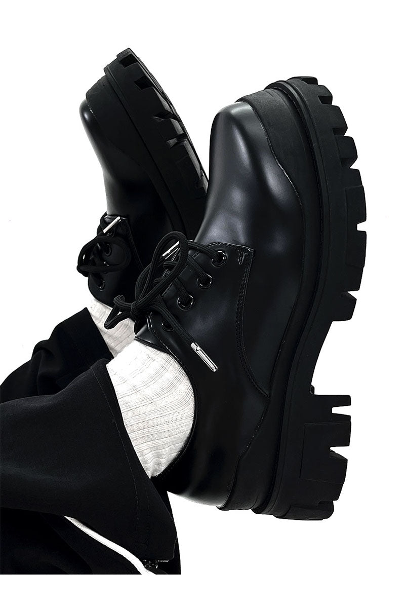 Thick Soled British Commuting Formal Attire, Black Elevated Leather Shoes