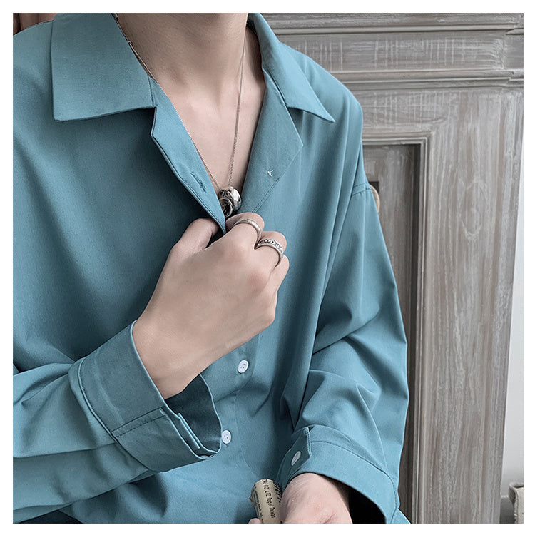 Solid color suit collar long sleeve shirt