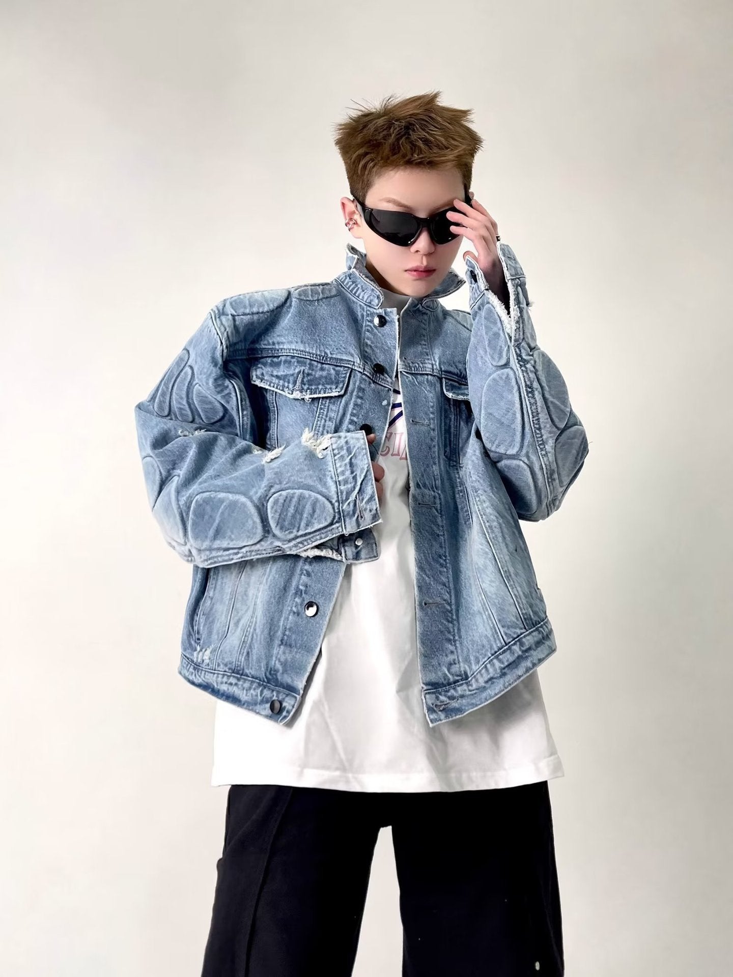 Ripped Motorcycle Denim Jacket Men's Clothing