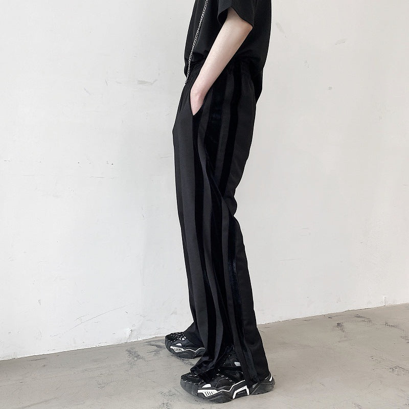 Contrasting side zip slit pants