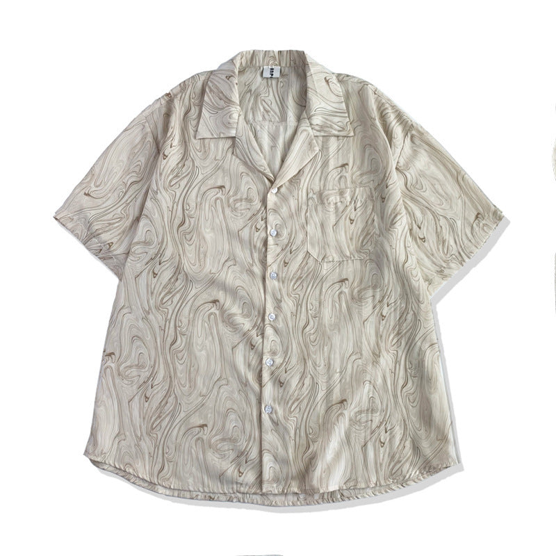 Pattern Cuban Collar Short Sleeve