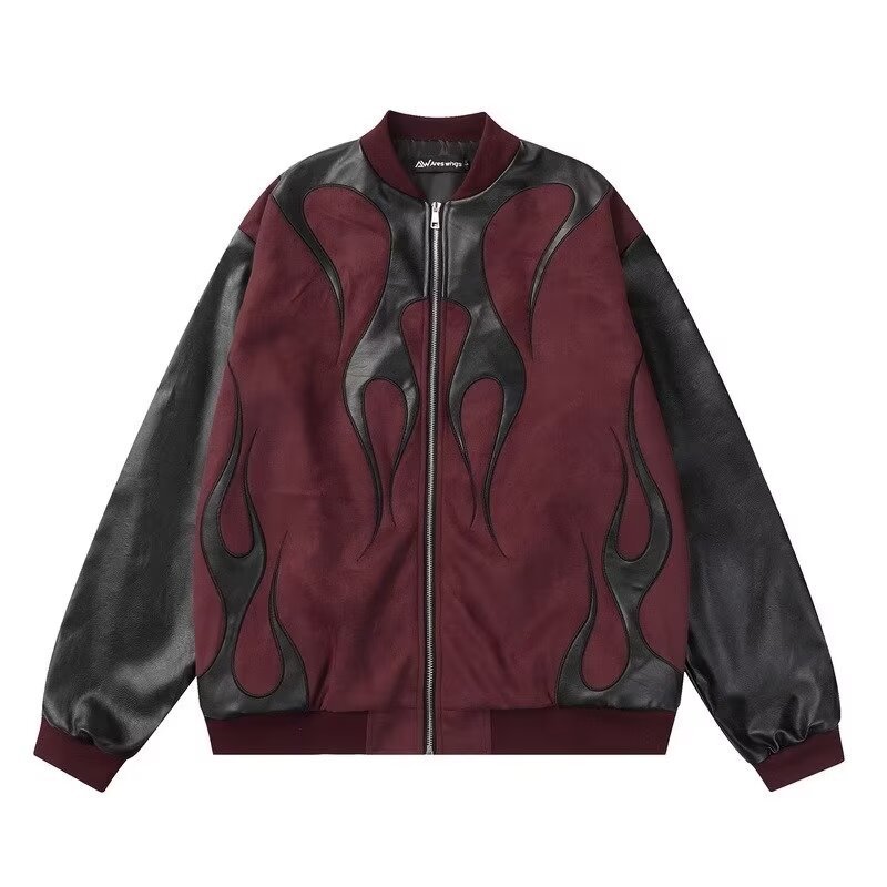 Contrast Color Profile PU Leather Metal Leather Jacket