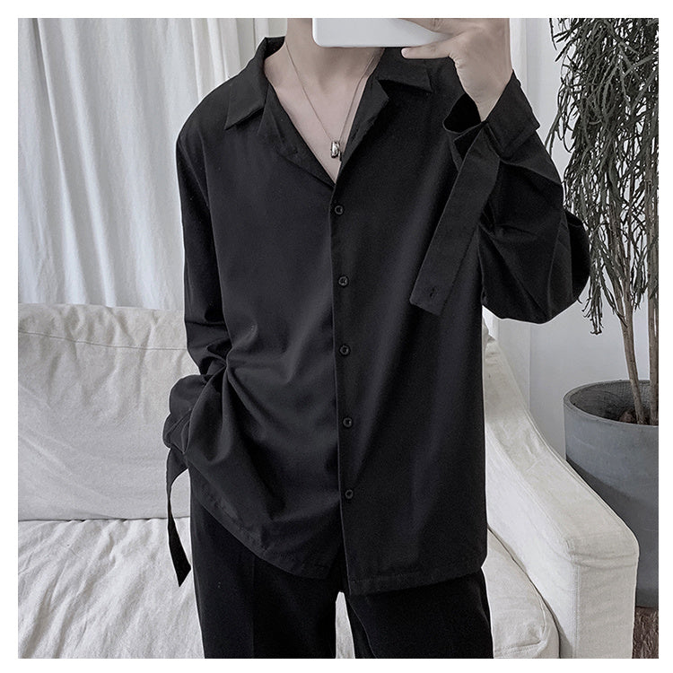 Solid color suit collar long sleeve shirt