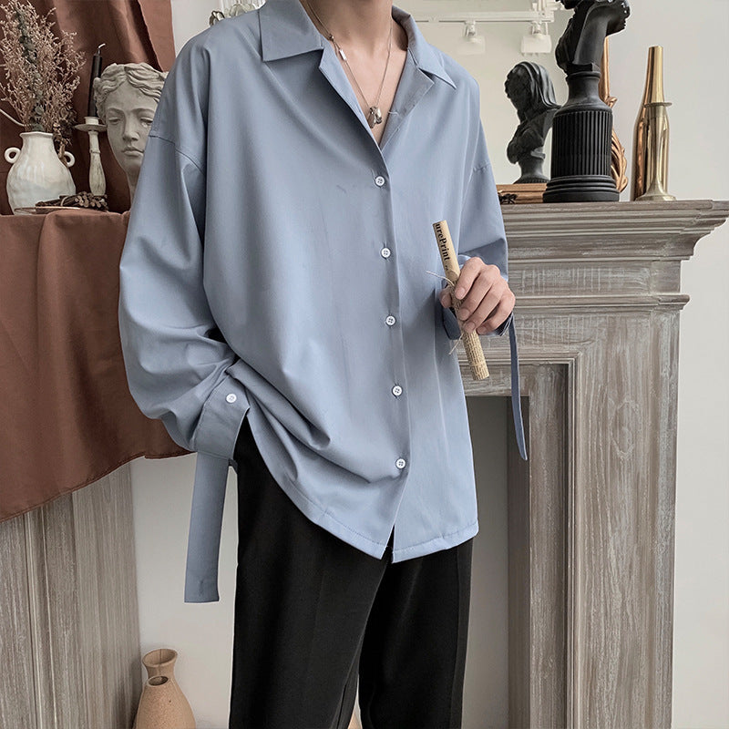 Solid color suit collar long sleeve shirt