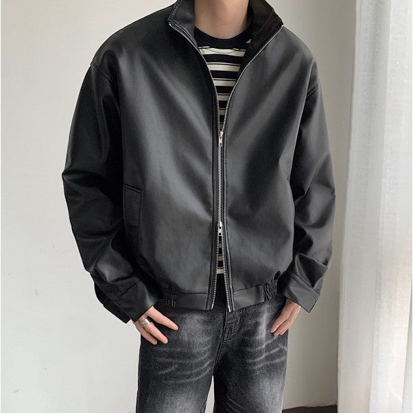 Simple Pu Leather Jacket Men's