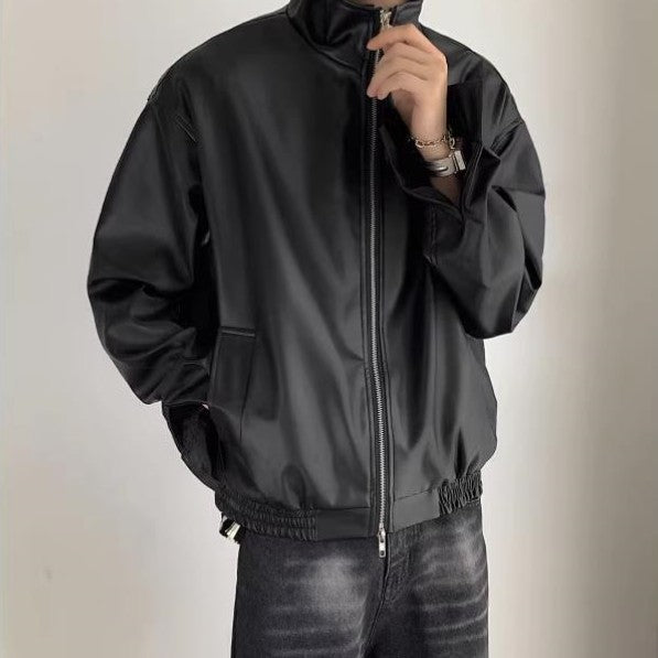 Simple Pu Leather Jacket Men's