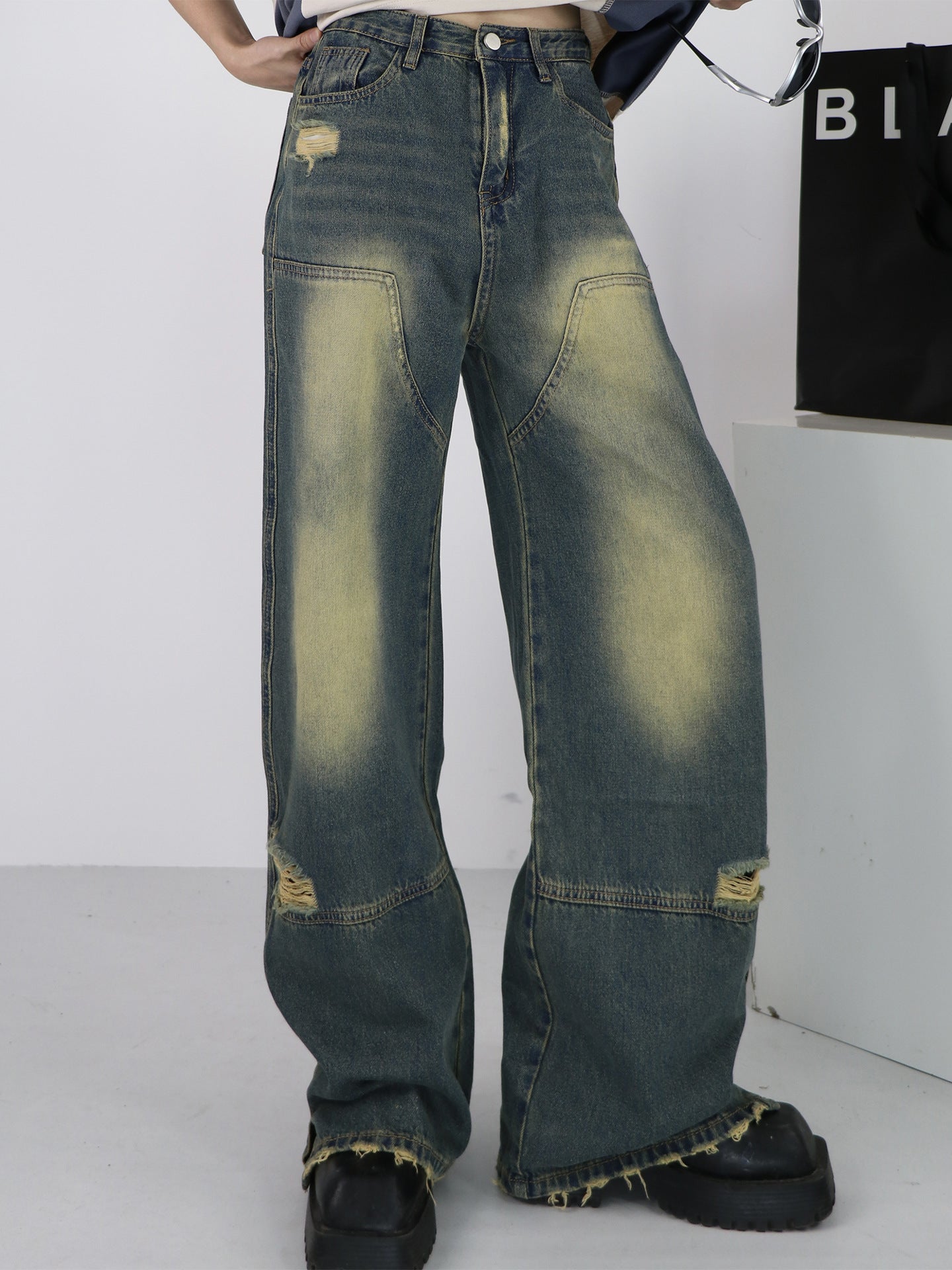 Loose Casual Retro Worn Jeans