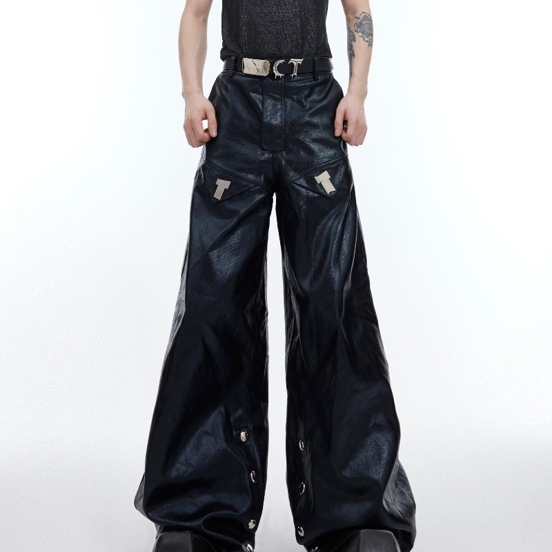 Fabric Metal Embellished Baggy Slacks With Wide Legs