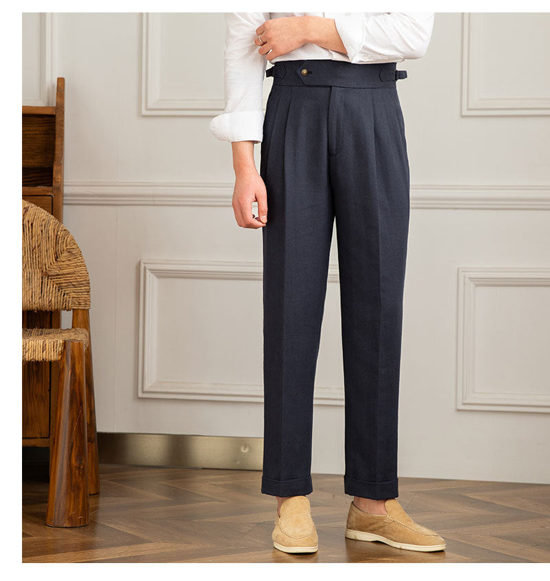 High Waist Straight Cotton and Linen Casual Pants