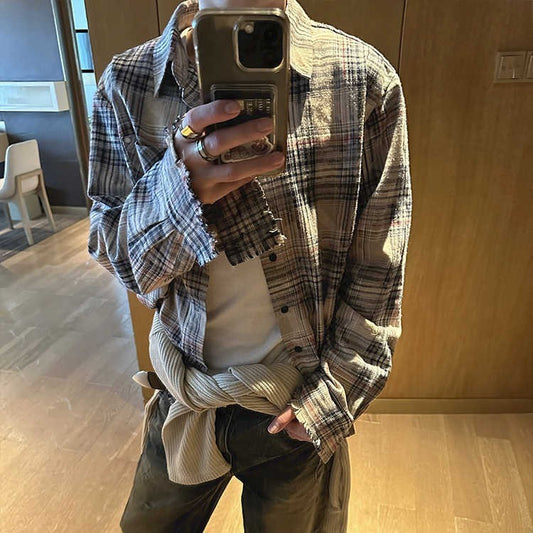 Brushed Rendering Cotton Plaid Shirt