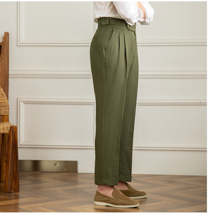 High Waist Straight Cotton and Linen Casual Pants