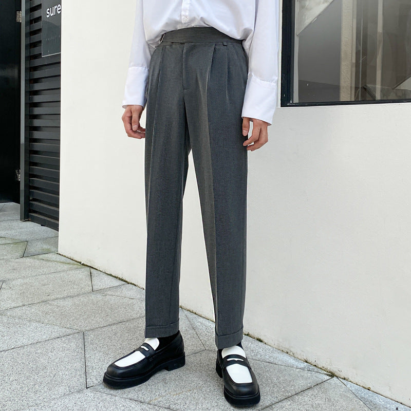 Solid Color Light Wind Pleated Trousers