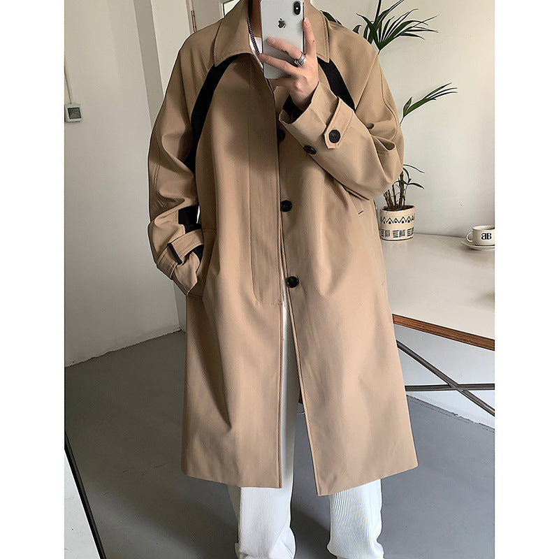 Mid-Length Trench Coat Simple Casual Lapel Loose Jacket