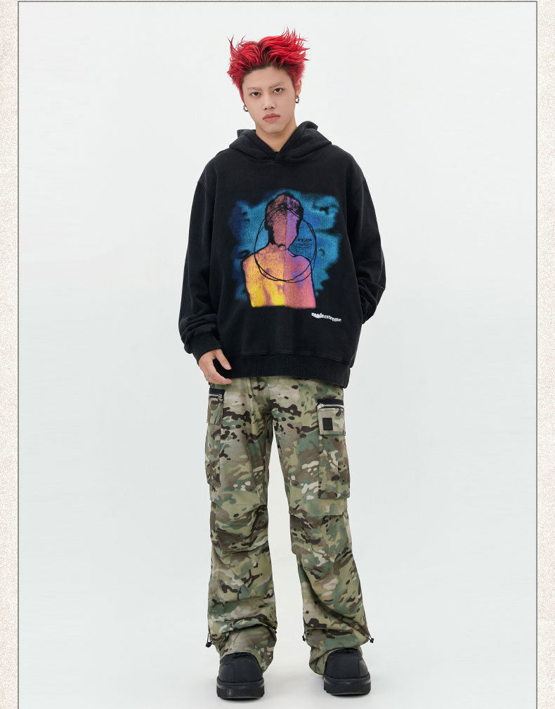 American Street Oil Painting Printed Hoodie