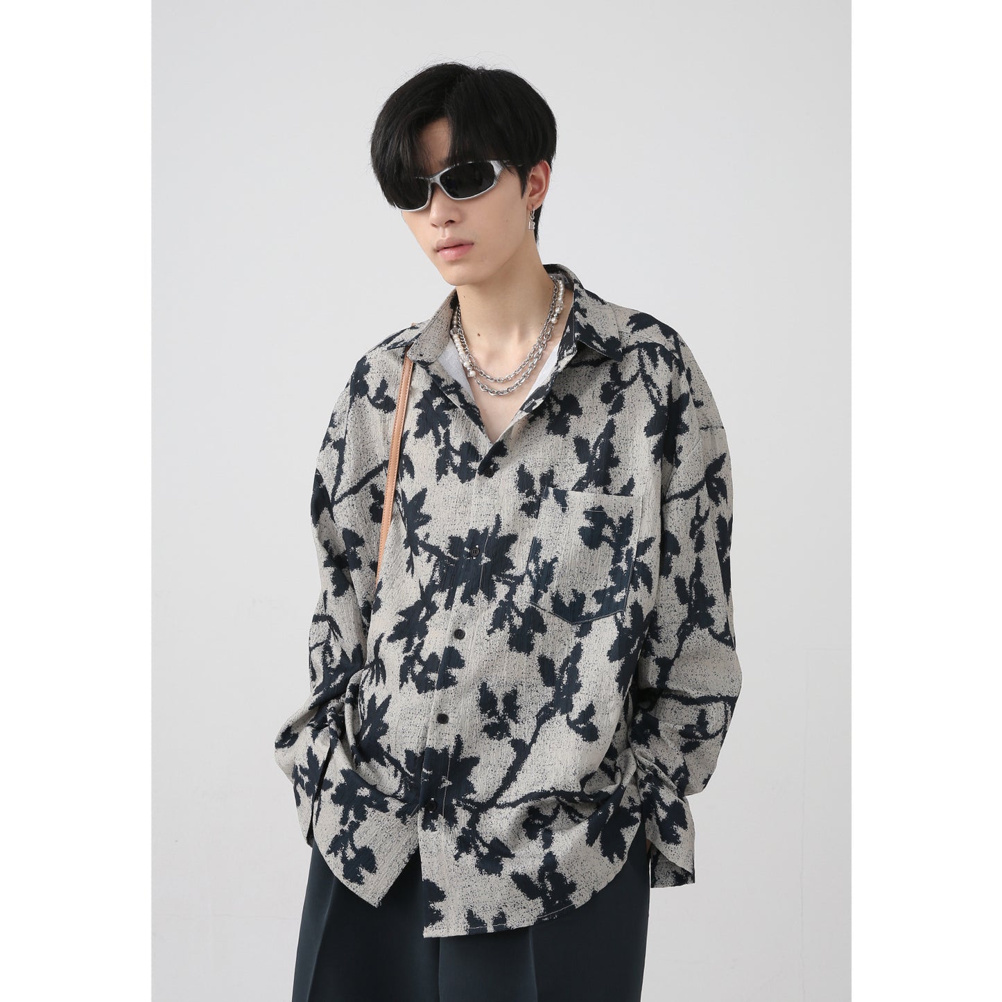 Vintage Ink Jacquard Contrast Smudge Long Sleeve Shirt