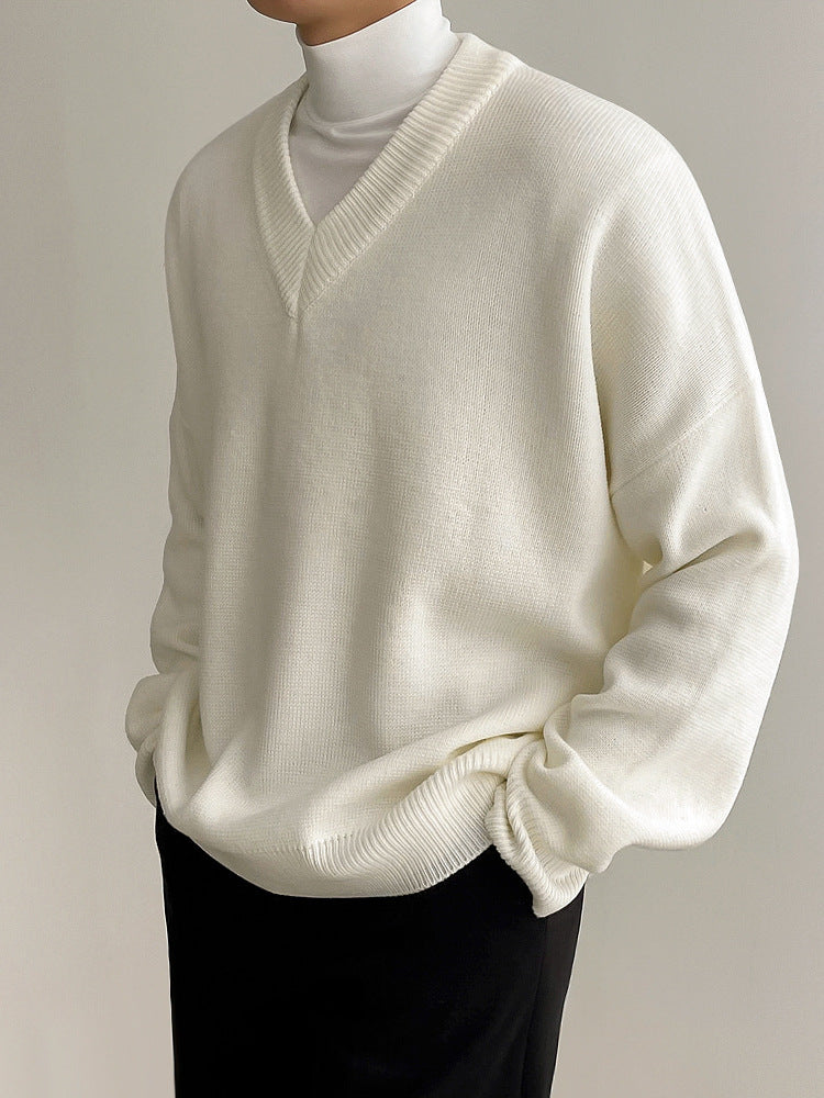 Simple Solid Color V-neck Autumn Sweater