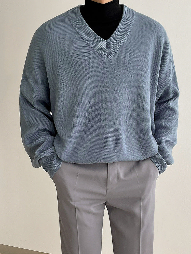 Simple Solid Color V-neck Autumn Sweater