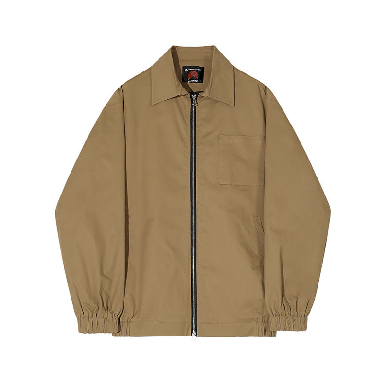 Retro Solid Color Polo Collar Jacket