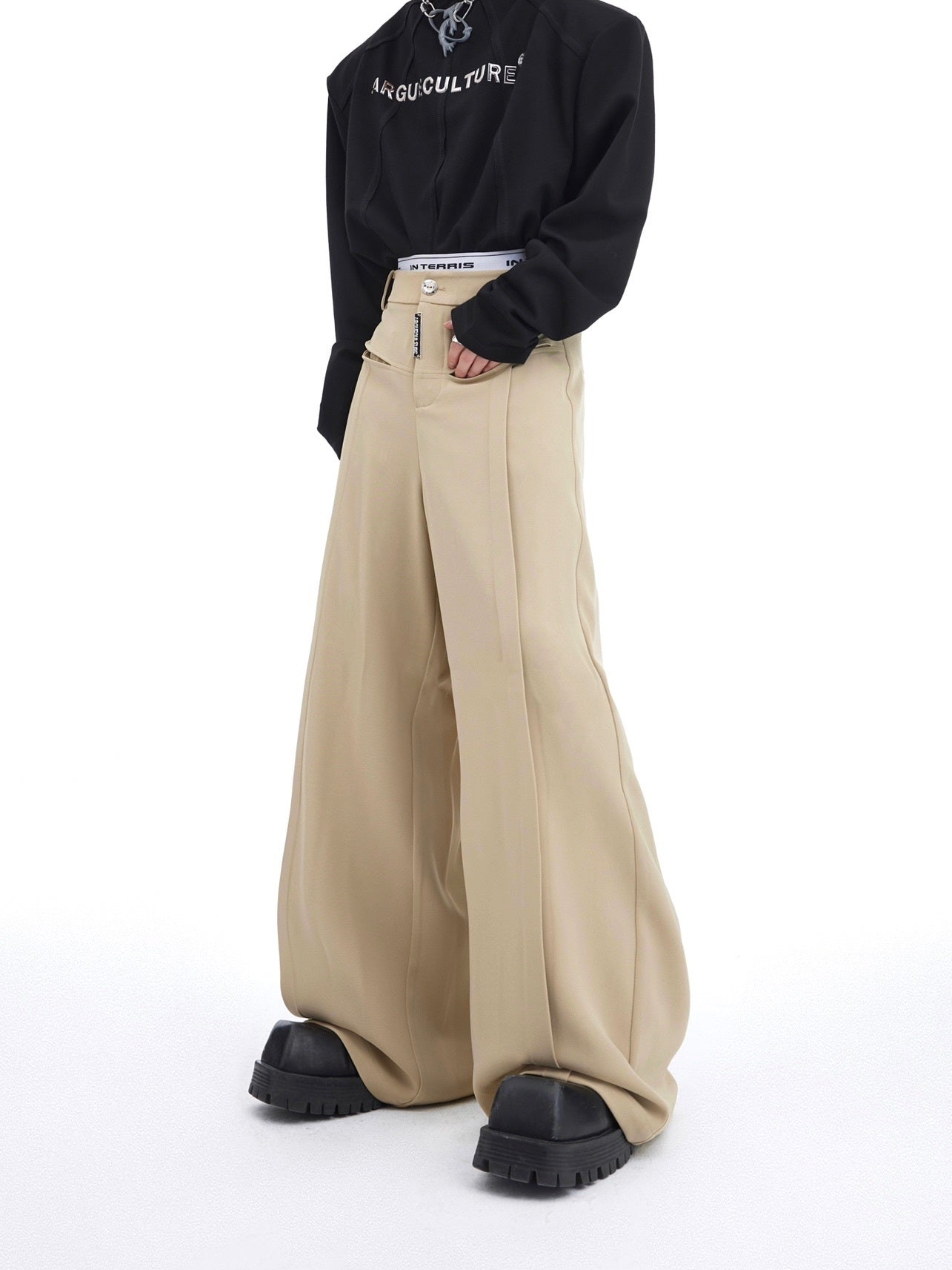 Split Pocket Design Casual Pants Wide Leg Trousers