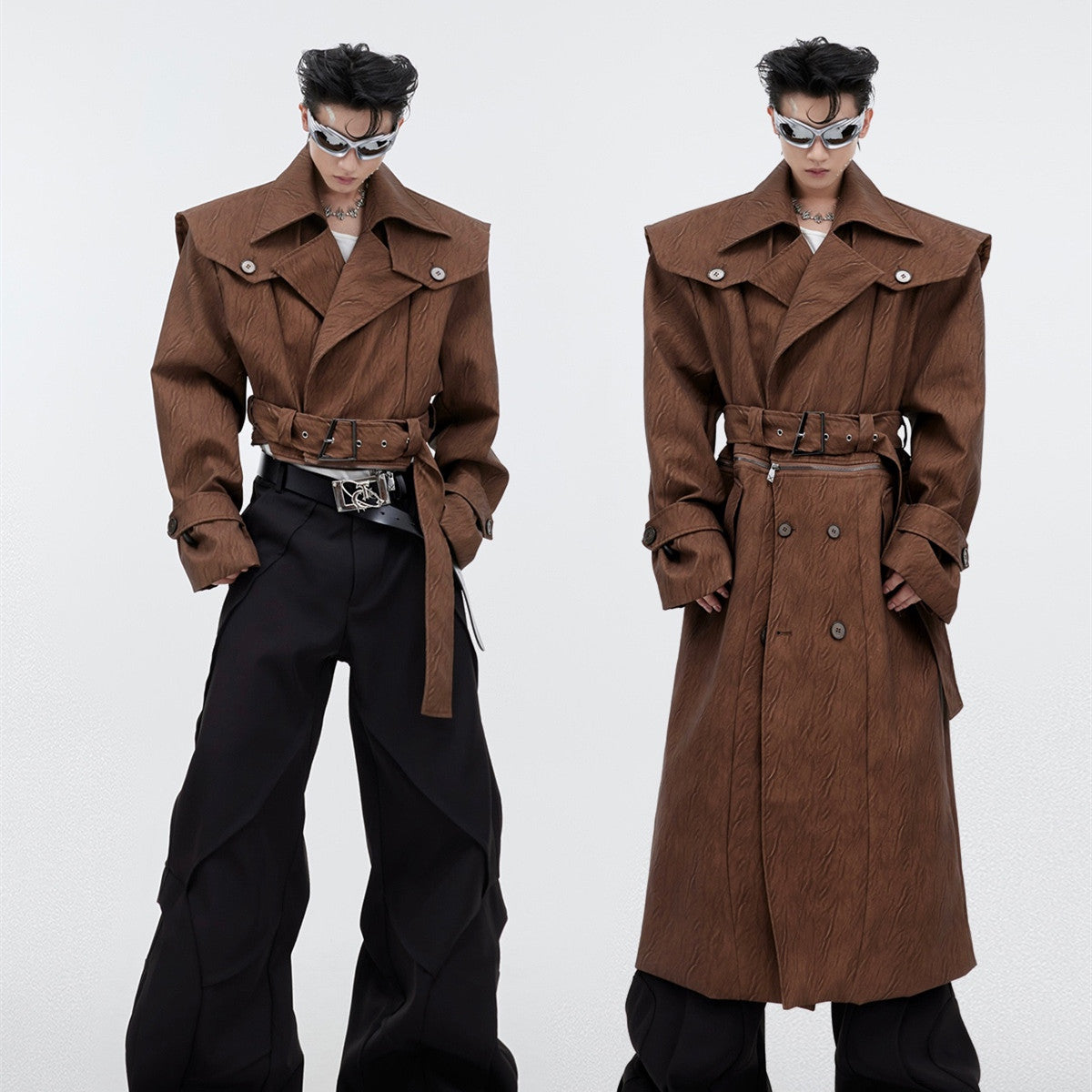 Male Niche Crack Texture Leather Coat