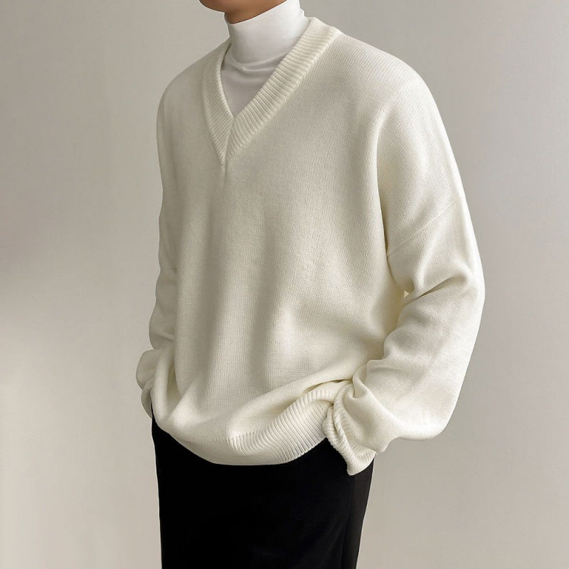 Simple Solid Color V-neck Autumn Sweater