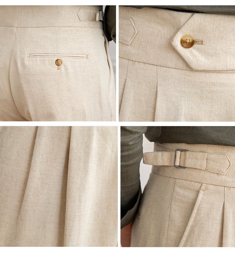 High Waist Straight Cotton and Linen Casual Pants