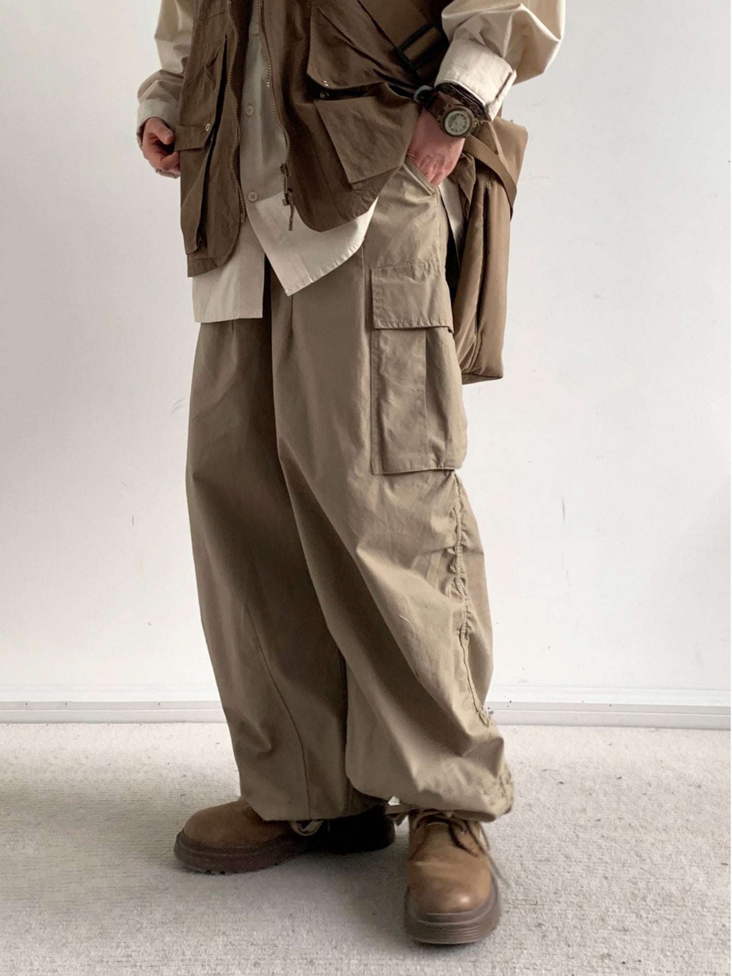 Retro Straight Wide-leg Cargo Pants